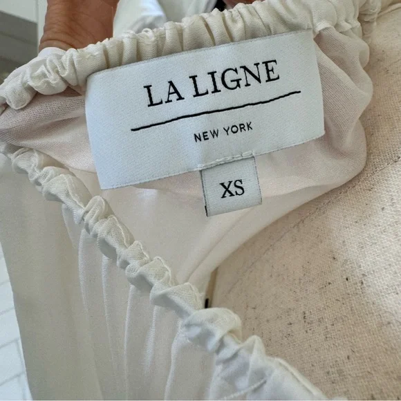 La ligne Isabelle white silk chiffon midi dress with double tie waist. Size Xs - Picture 5 of 8